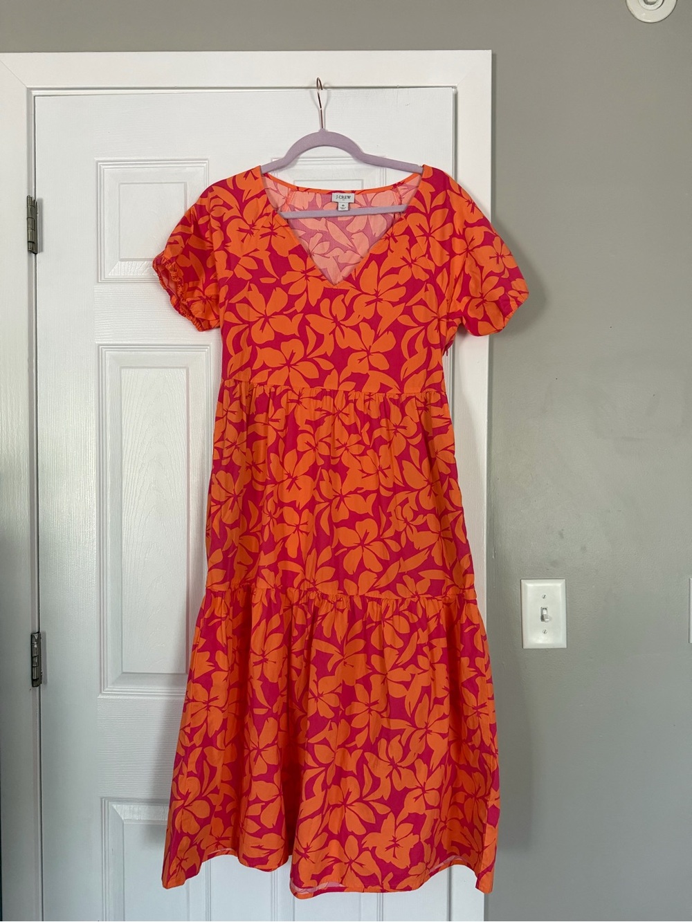 Jcrew Coral Orange Red Long Maxi Dress Flowy Tiered